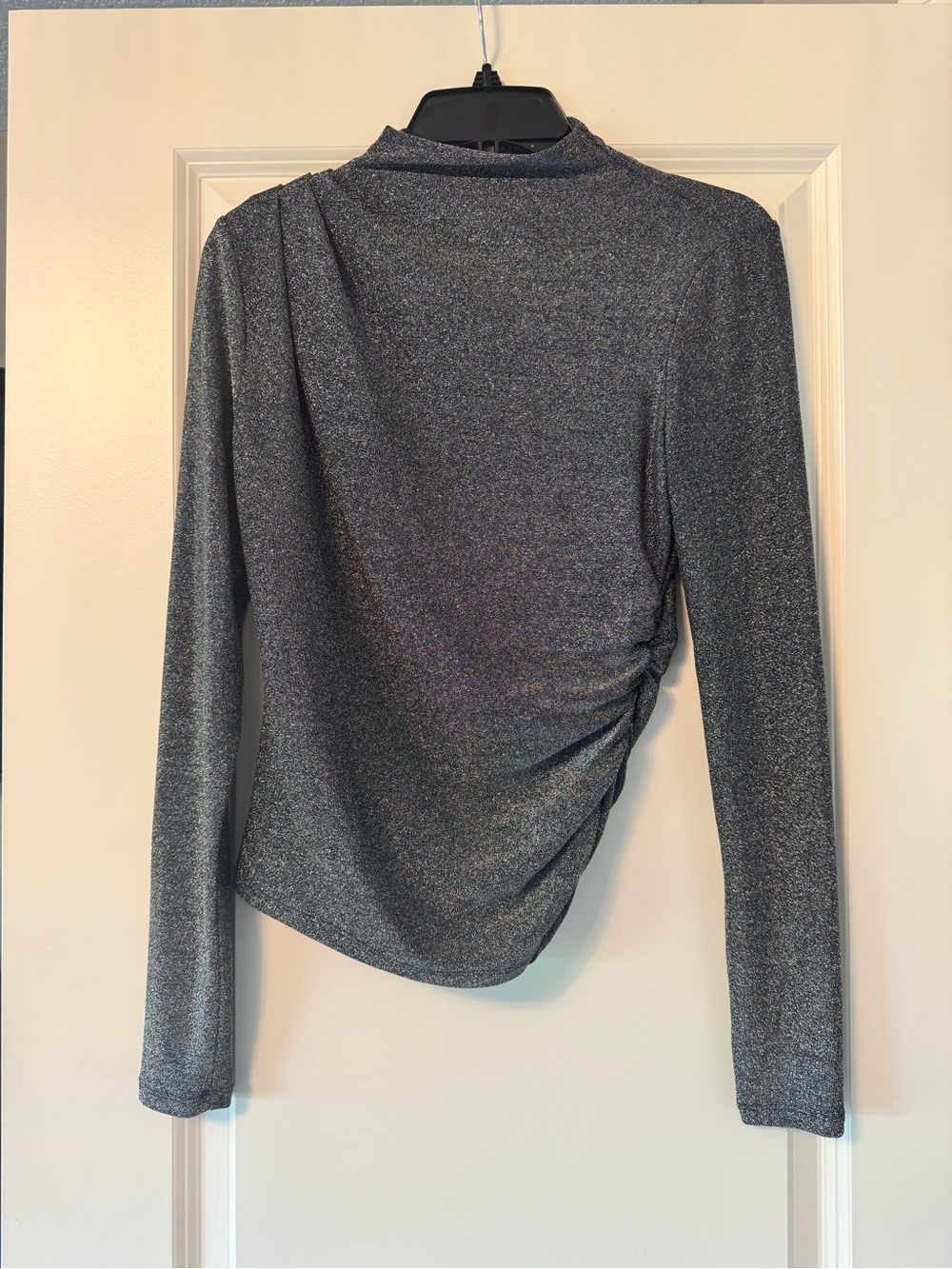 Veronica Beard Metallic Gray Long-Sleeve Ruched Top